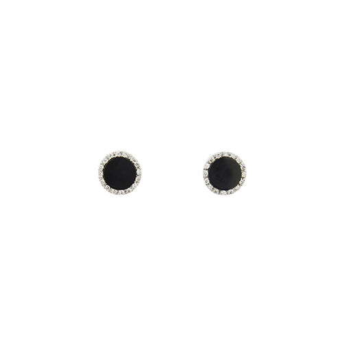 Boucles d'oreilles en or blanc, onyx et diamants 58 Facettes 39408