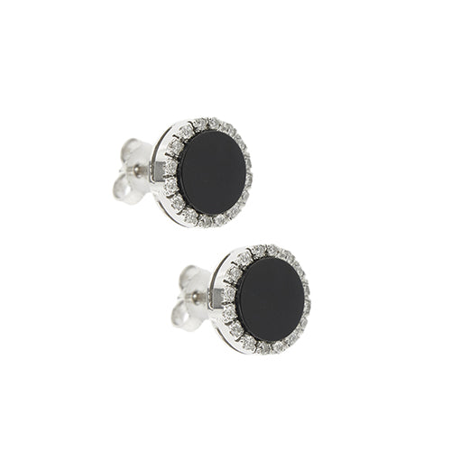 Boucles d'oreilles en or blanc, onyx et diamants 58 Facettes 39408