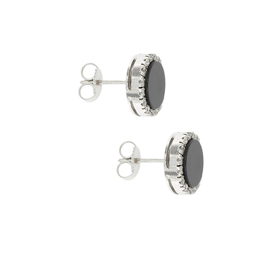 Boucles d'oreilles en or blanc, onyx et diamants 58 Facettes 39408