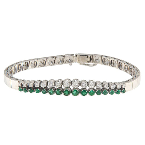 Bracelet Bracelet semi-rigide en or blanc, diamants et émeraudes 58 Facettes G3949