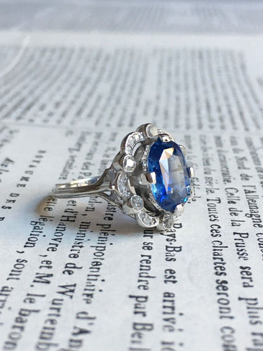 Bague Belle Époque - Bague en or blanc, platine, saphir et diamants 58 Facettes 265