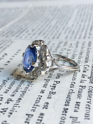 Bague Belle Époque - Bague en or blanc, platine, saphir et diamants 58 Facettes 265