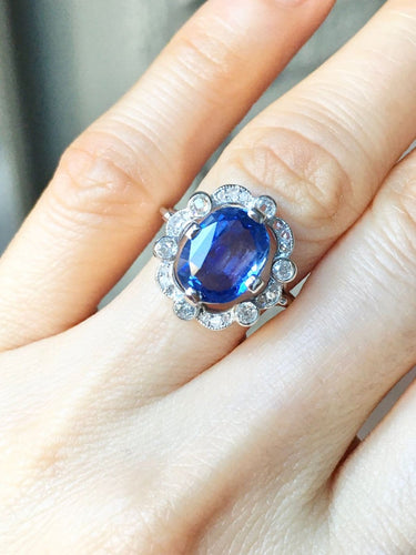 Bague Belle Époque - Bague en or blanc, platine, saphir et diamants 58 Facettes 265