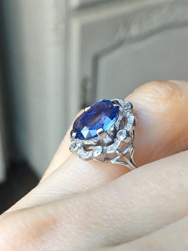Bague Belle Époque - Bague en or blanc, platine, saphir et diamants 58 Facettes 265