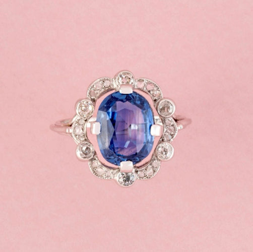 Bague Belle Époque - Bague en or blanc, platine, saphir et diamants 58 Facettes 265