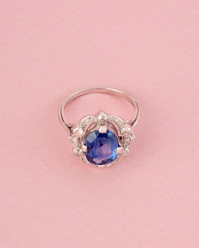 Bague Belle Époque - Bague en or blanc, platine, saphir et diamants 58 Facettes 265