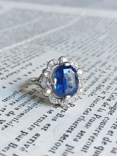 Bague Belle Époque - Bague en or blanc, platine, saphir et diamants 58 Facettes 265
