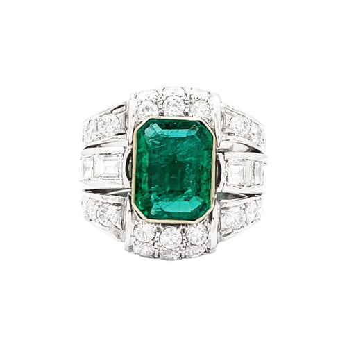 Bague 52 Bague émeraude de Colombie et diamants en platine et or jaune 58 Facettes 35624