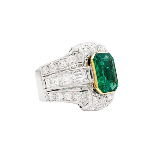 Bague Bague émeraude de Colombie et diamants en platine et or jaune 58 Facettes 35624