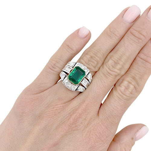 Bague 52 Bague émeraude de Colombie et diamants en platine et or jaune 58 Facettes 35624