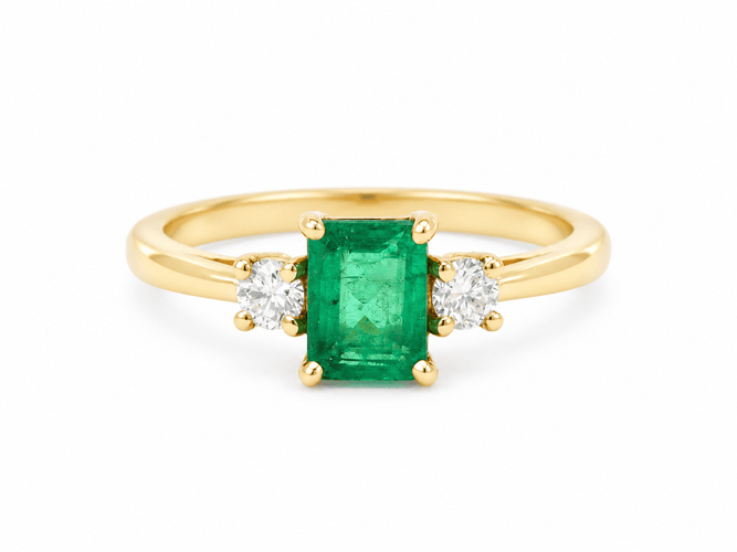 Bague 53 Bague émeraude 0,85 ct en or jaune et diamants 58 Facettes F5073