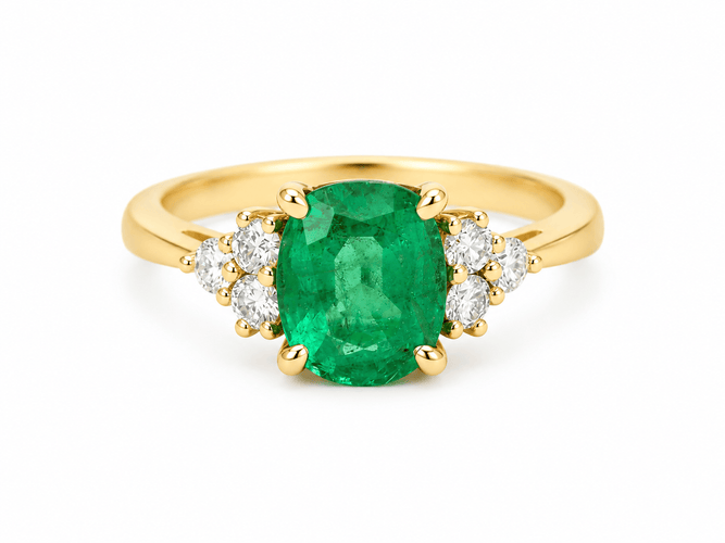 Bague 56 Bague émeraude 2 ct et diamants en or jaune 18 ct 58 Facettes F5069