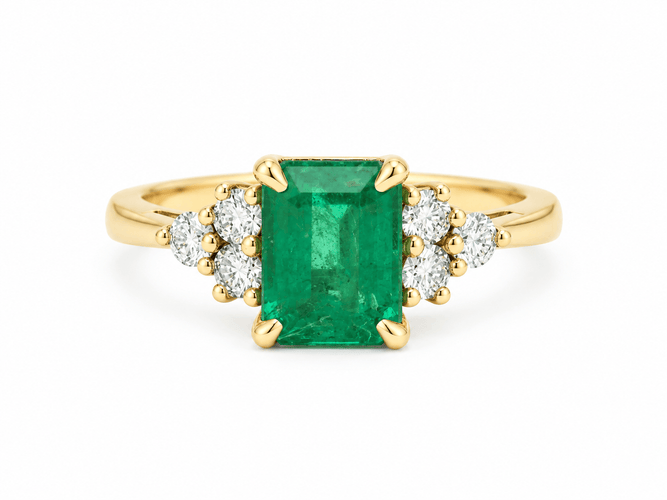 Bague 55 Bague émeraude 1,62 ct en or jaune et diamants 58 Facettes F5071