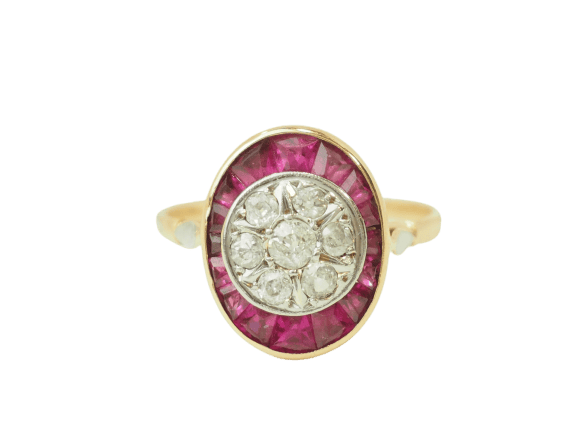 Bague 55 Art Nouveau - Bague en or jaune, platine, rubis et diamants 58 Facettes 33769