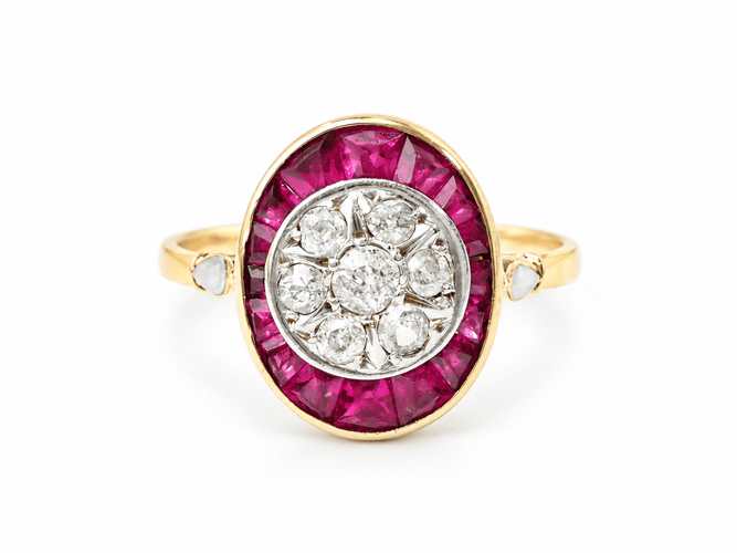 Bague 55 Art Nouveau - Bague en or jaune, platine, rubis et diamants 58 Facettes 33769