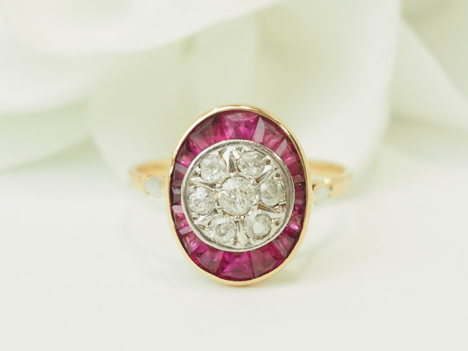 Bague 55 Art Nouveau - Bague en or jaune, platine, rubis et diamants 58 Facettes 33769
