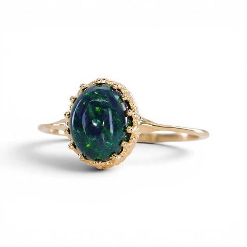 Bague 56 Bague en or jaune 14 ct avec opale noire naturelle 58 Facettes R003