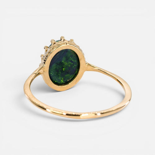 Bague 56 Bague en or jaune 14 ct avec opale noire naturelle 58 Facettes R003