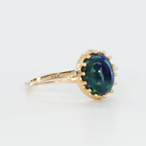 Bague 56 Bague en or jaune 14 ct avec opale noire naturelle 58 Facettes R003