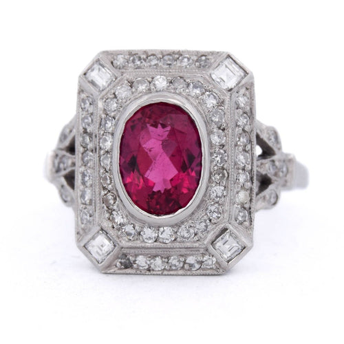 Bague 55 Bague vintage Art déco en platine avec tourmaline et diamants 58 Facettes AN650 '(0899)