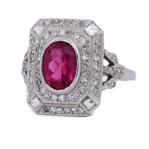 Bague 55 Bague vintage Art déco en platine avec tourmaline et diamants 58 Facettes AN650 '(0899)