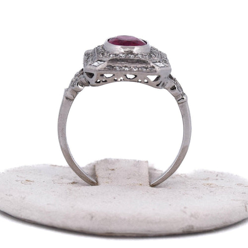 Bague 55 Bague vintage Art déco en platine avec tourmaline et diamants 58 Facettes AN650 '(0899)