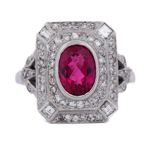 Bague 55 Bague vintage Art déco en platine avec tourmaline et diamants 58 Facettes AN650 '(0899)