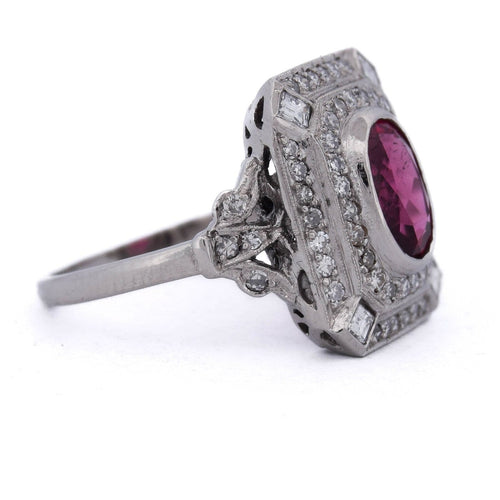 Bague 55 Bague vintage Art déco en platine avec tourmaline et diamants 58 Facettes AN650 '(0899)