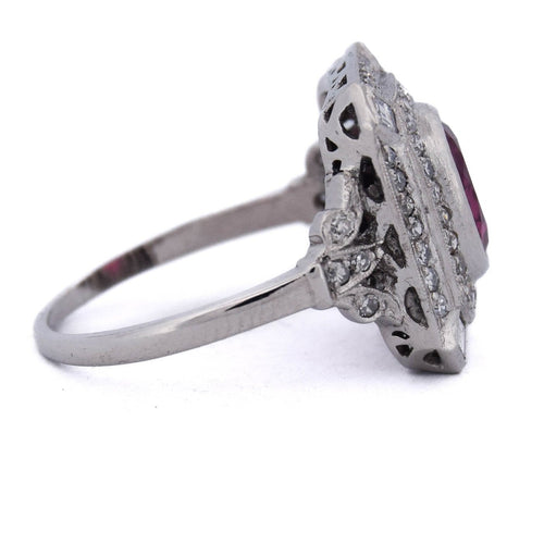 Bague 55 Bague vintage Art déco en platine avec tourmaline et diamants 58 Facettes AN650 '(0899)