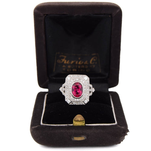 Bague 55 Bague vintage Art déco en platine avec tourmaline et diamants 58 Facettes AN650 '(0899)