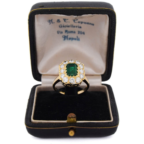 Bague 57 Bague vintage en or jaune 18 ct avec émeraude et diamants 58 Facettes AN655 (05619)