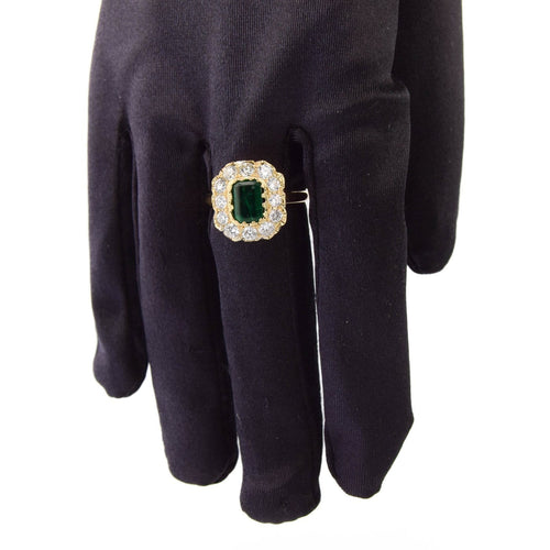 Bague 57 Bague vintage en or jaune 18 ct avec émeraude et diamants 58 Facettes AN655 (05619)