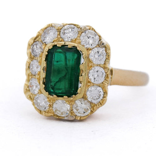 Bague 57 Bague vintage en or jaune 18 ct avec émeraude et diamants 58 Facettes AN655 (05619)