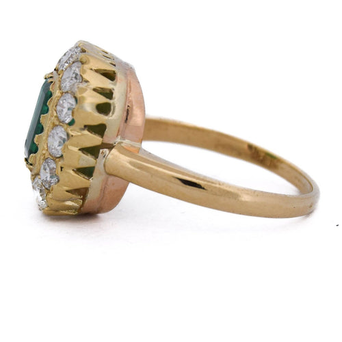 Bague 57 Bague vintage en or jaune 18 ct avec émeraude et diamants 58 Facettes AN655 (05619)