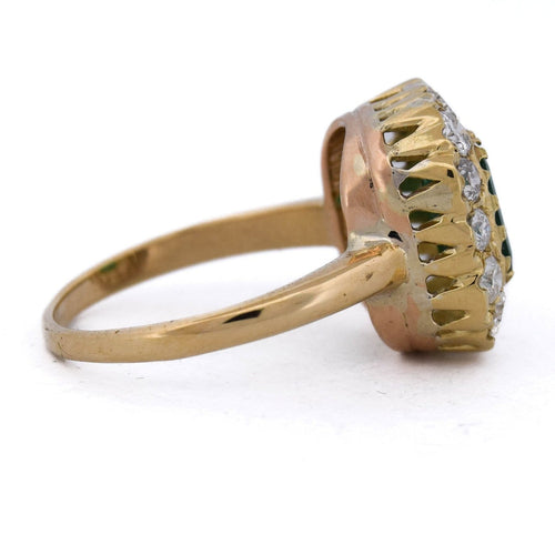 Bague 57 Bague vintage en or jaune 18 ct avec émeraude et diamants 58 Facettes AN655 (05619)
