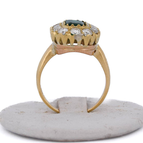 Bague 57 Bague vintage en or jaune 18 ct avec émeraude et diamants 58 Facettes AN655 (05619)