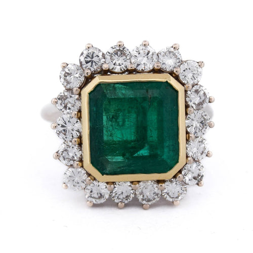 Bague 57 Bague vintage en or jaune 18 kt avec émeraude et diamants 58 Facettes AN656 (05619)