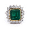 Bague 57 Bague vintage en or jaune 18 kt avec émeraude et diamants 58 Facettes AN656 (05619)