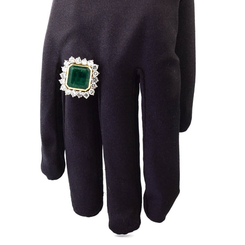 Bague 57 Bague vintage en or jaune 18 kt avec émeraude et diamants 58 Facettes AN656 (05619)