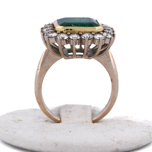 Bague 57 Bague vintage en or jaune 18 kt avec émeraude et diamants 58 Facettes AN656 (05619)