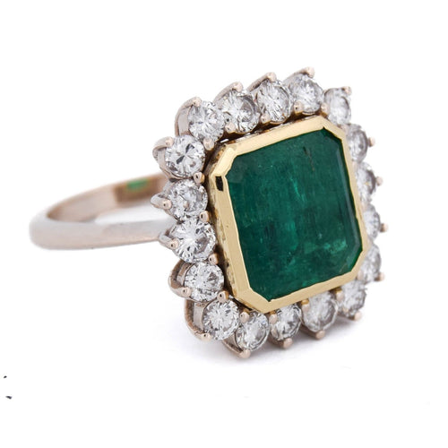 Bague 57 Bague vintage en or jaune 18 kt avec émeraude et diamants 58 Facettes AN656 (05619)