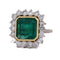 Bague 57 Bague vintage en or jaune 18 kt avec émeraude et diamants 58 Facettes AN656 (05619)