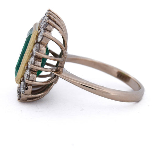 Bague 57 Bague vintage en or jaune 18 kt avec émeraude et diamants 58 Facettes AN656 (05619)