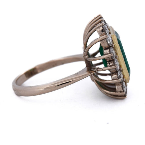Bague 57 Bague vintage en or jaune 18 kt avec émeraude et diamants 58 Facettes AN656 (05619)
