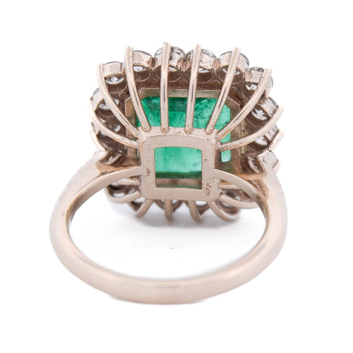 Bague 57 Bague vintage en or jaune 18 kt avec émeraude et diamants 58 Facettes AN656 (05619)