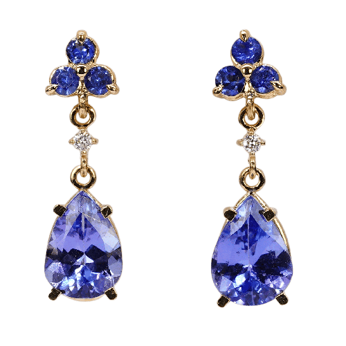 Boucles d'oreilles Boucles d'oreilles en or jaune 14 ct, tanzanites, saphirs et diamants 58 Facettes E012