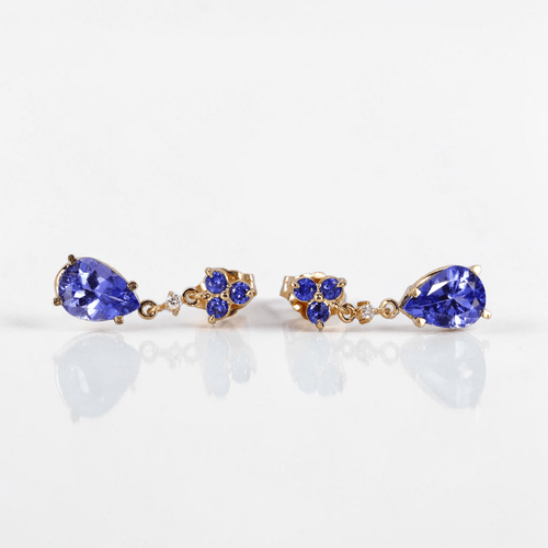 Boucles d'oreilles Boucles d'oreilles en or jaune 14 ct, tanzanites, saphirs et diamants 58 Facettes E012