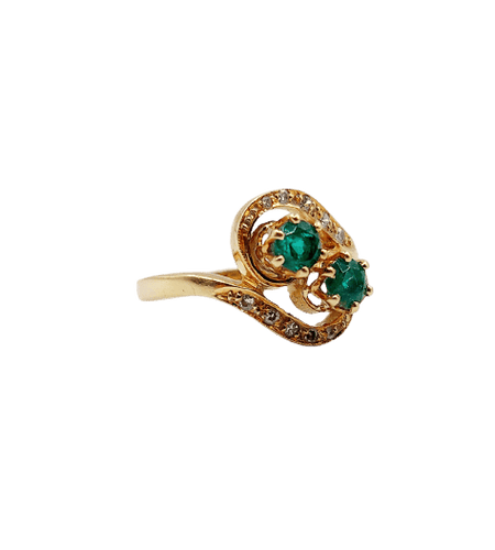 Bague 48 Bague tourbillon Toi et Moi en or 18k, émeraudes et diamants 58 Facettes A07221