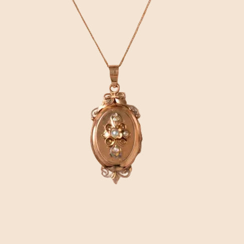 Pendentif Belle Époque - Pendentif porte-souvenir en or rose et perles 58 Facettes
