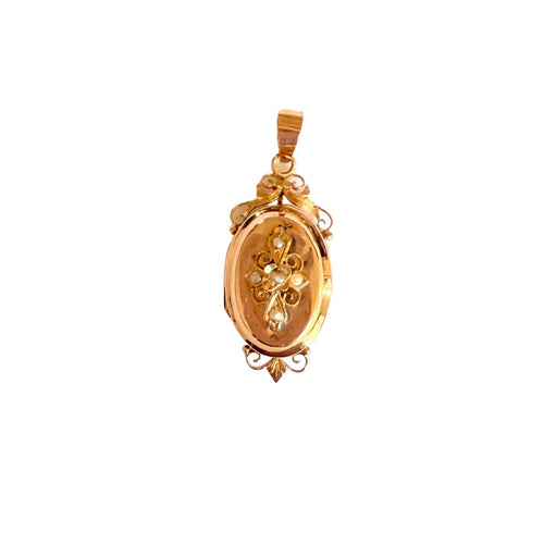 Pendentif Belle Époque - Pendentif porte-souvenir en or rose et perles 58 Facettes